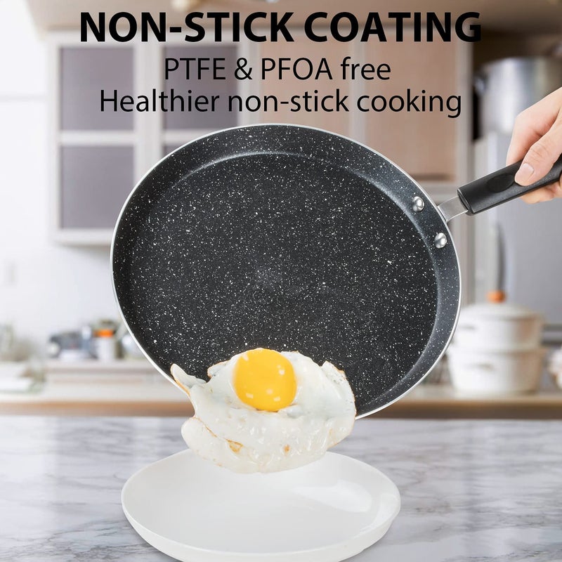 Buecmue 10.5 Inch Nonstick Crepe Pan with Spreader  Granite Coating Skillet Pan for Roti Egg Omelet Tortilla Tawa Dosa  Flat Frying Pan  Induction Compatible PFOA & PTFEs Free - Image 3